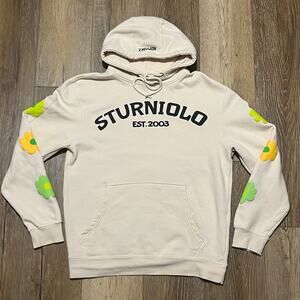 Sturniolo Triplets Hoodie Beige Unisex M Logo Floral 2 Million YouTube Merch EUC